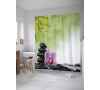 Штора (занавеска) для ванной JoyArty "Орхидея на камнях" из сатена, 180х200 см с крючками, sc_31149