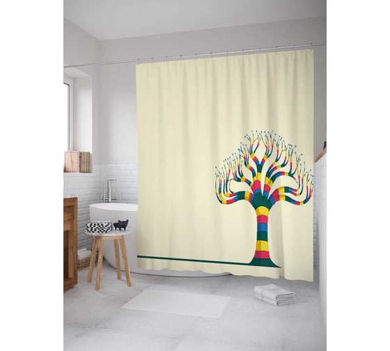 Штора (занавеска) для ванной JoyArty "Радужное дерево" из сатена, 180х200 см с крючками, sc_30063 1