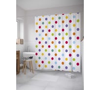 Штора (занавеска) для ванной JoyArty "Цветной горошек" из сатена, 180х200 см с крючками, sc_31251