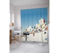 Штора (занавеска) для ванной JoyArty "Цветные птицы на проводах" из сатена, 180х200 см с крючками, sc_30229