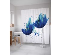 Штора (занавеска) для ванной JoyArty "Два синих цветка" из сатена, 180х200 см с крючками, sc_30115