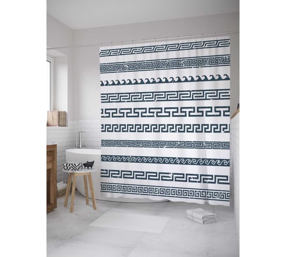 Штора (занавеска) для ванной JoyArty "Греческие узоры" из сатена, 180х200 см с крючками, sc_31037 1