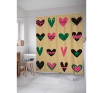 Штора (занавеска) для ванной JoyArty "Текстурные сердечки" из сатена, 180х200 см с крючками, sc_30952