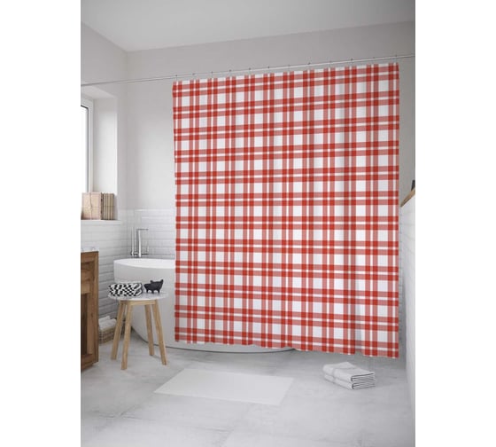 Штора (занавеска) для ванной JoyArty "Клетчатая скатерть" из сатена, 180х200 см с крючками, sc_31071 1