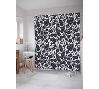 Штора (занавеска) для ванной JoyArty "Черные узоры" из сатена, 180х200 см с крючками, sc_30681
