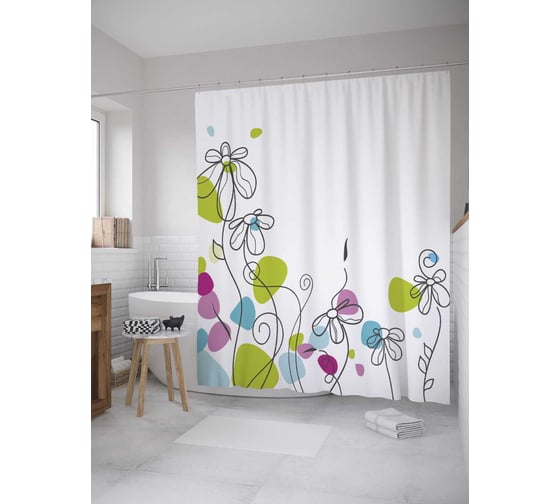 Штора (занавеска) для ванной JoyArty "Детский рисунок" из сатена, 180х200 см с крючками, sc_31050 1