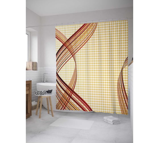 Штора (занавеска) для ванной JoyArty "Воздушная спираль" из сатена, 180х200 см с крючками, sc_31028