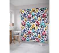 Штора (занавеска) для ванной JoyArty "Детские машинки" из сатена, 180х200 см с крючками, sc_30770