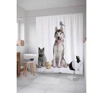 Штора (занавеска) для ванной JoyArty "Домашний зверинец" из сатена, 180х200 см с крючками, sc_30218