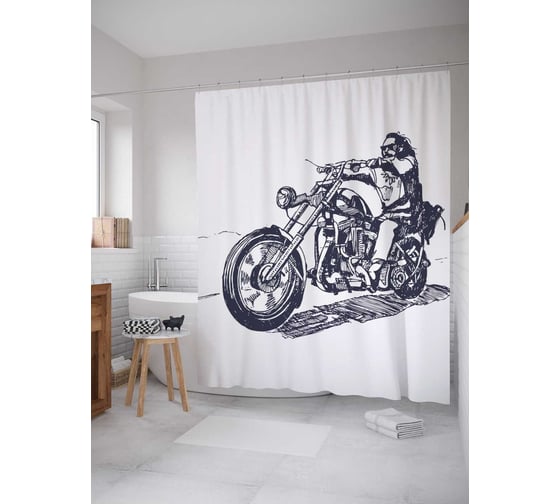 Штора (занавеска) для ванной JoyArty "Байкер в дороге" из сатена, 180х200 см с крючками, sc_30094 1