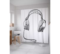 Штора (занавеска) для ванной JoyArty "Эскиз наушников" из сатена, 180х200 см с крючками, sc_30871