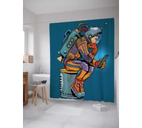 Штора (занавеска) для ванной JoyArty "Ожидающий космонавт" из сатена, 180х200 см с крючками, sc_30103