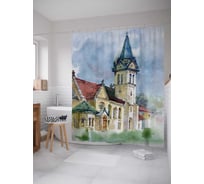 Штора (занавеска) для ванной JoyArty "Сказочный замок" из сатена, 180х200 см с крючками, sc_31461