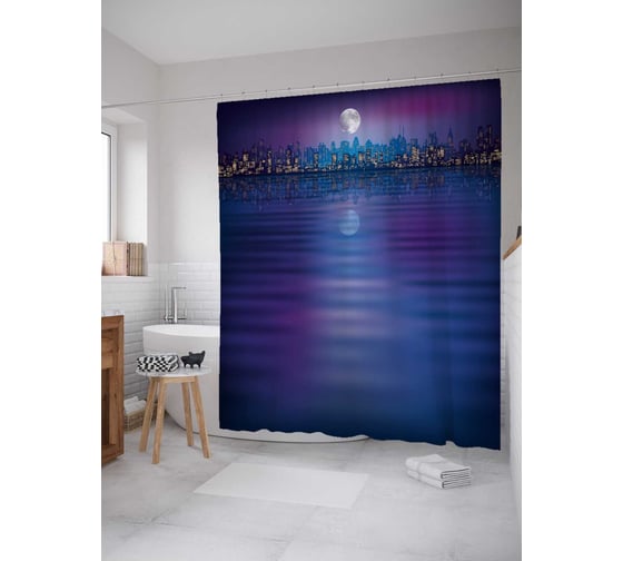 Штора (занавеска) для ванной JoyArty "Городские сумерки" из сатена, 180х200 см с крючками, sc_30882 1