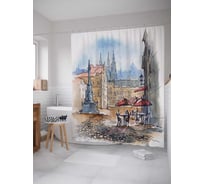 Штора (занавеска) для ванной JoyArty "Городская зарисовка" из сатена, 180х200 см с крючками, sc_31451