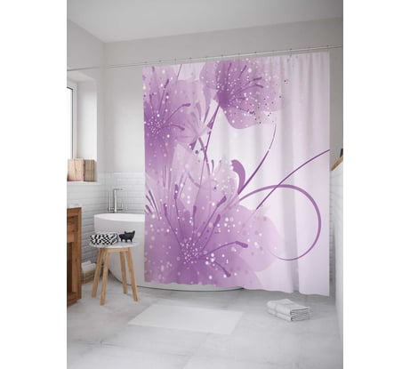 Штора (занавеска) для ванной JoyArty "Пыльца цветов" из сатена, 180х200 см с крючками, sc_30234