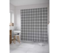 Штора (занавеска) для ванной JoyArty "Серая клетка" из сатена, 180х200 см с крючками, sc_31093