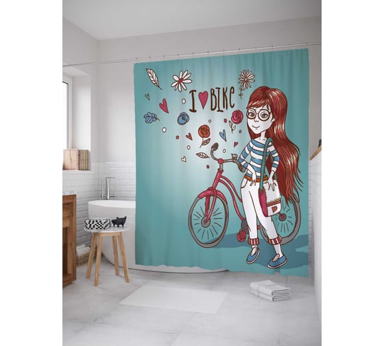 Штора (занавеска) для ванной JoyArty "Девушка в мечтах" из сатена, 180х200 см с крючками, sc_30174 1