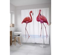 Штора (занавеска) для ванной JoyArty "Парочка фламинго" из сатена, 180х200 см с крючками, sc_31215