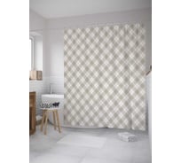 Штора (занавеска) для ванной JoyArty "Бежевая диагональная клетка" из сатена, 180х200 см с крючками, sc_31132