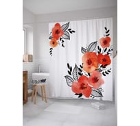 Штора (занавеска) для ванной JoyArty "Акварельные уголки маков" из сатена, 180х200 см с крючками, sc_30920
