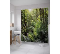 Штора (занавеска) для ванной JoyArty "Тропический лес утром" из сатена, 180х200 см с крючками, sc_31177