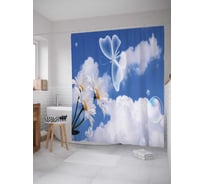 Штора (занавеска) для ванной JoyArty "Прозрачная бабочка и ромашки" из сатена, 180х200 см с крючками, sc_30188