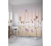 Штора (занавеска) для ванной JoyArty "Фламинго на лугу" из сатена, 180х200 см с крючками, sc_31415