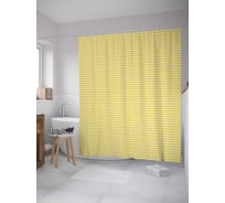 Штора (занавеска) для ванной JoyArty "Желтая клетка" из сатена, 180х200 см с крючками, sc_31107