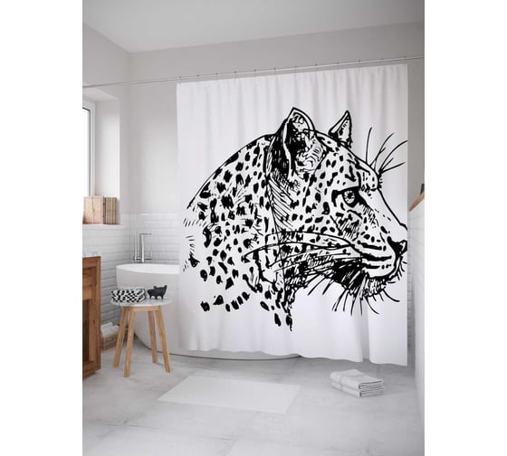 Штора (занавеска) для ванной JoyArty "Эскиз тигра" из сатена, 180х200 см с крючками, sc_30743 1