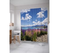 Штора (занавеска) для ванной JoyArty "Лавандовое поле у реки" из сатена, 180х200 см с крючками, sc_30215