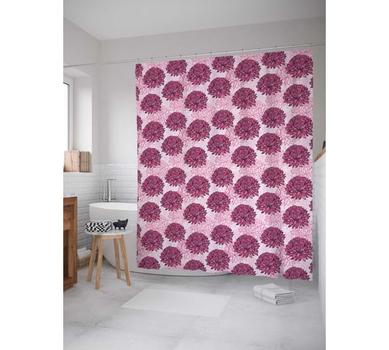 Штора (занавеска) для ванной JoyArty "Розовые овалы" из сатена, 180х200 см с крючками, sc_30791 1