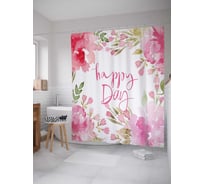 Штора (занавеска) для ванной JoyArty "Цветочное настроение" из сатена, 180х200 см с крючками, sc_30925