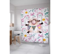 Штора (занавеска) для ванной JoyArty "Милая овечка" из сатена, 180х200 см с крючками, sc_30738