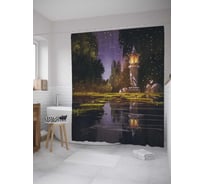 Штора (занавеска) для ванной JoyArty "Космический город" из сатена, 180х200 см с крючками, sc_31368