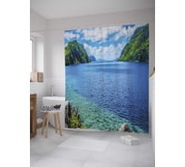 Штора (занавеска) для ванной JoyArty "Горное озеро" из сатена, 180х200 см с крючками, sc_31259