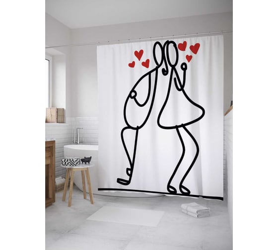 Штора (занавеска) для ванной JoyArty "Влюбленная пара" из сатена, 180х200 см с крючками, sc_31212 1