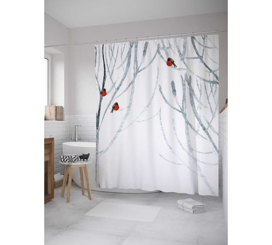 Штора (занавеска) для ванной JoyArty "Эскиз деревьев" из сатена, 180х200 см с крючками, sc_31185 1