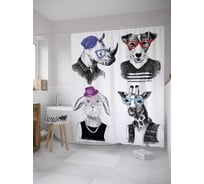 Штора (занавеска) для ванной JoyArty "Звери в очках" из сатена, 180х200 см с крючками, sc_31449