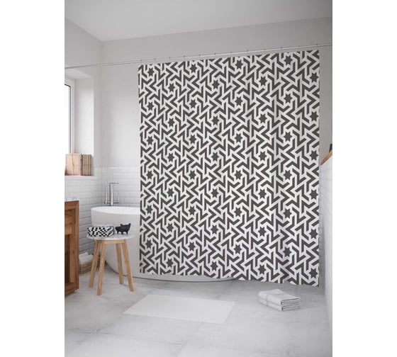 Штора (занавеска) для ванной JoyArty "Серое переплетение" из сатена, 180х200 см с крючками, sc_30664 1