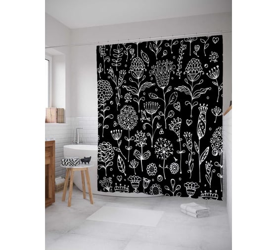 Штора (занавеска) для ванной JoyArty "Ночь цветов" из сатена, 180х200 см с крючками, sc_3436