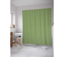 Штора (занавеска) для ванной JoyArty "Горошек на зеленом фоне" из сатена, 180х200 см с крючками, sc_34066