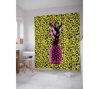 Штора (занавеска) для ванной JoyArty "Ананасовое марево" из сатена, 180х200 см с крючками, sc_5292