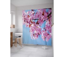 Штора (занавеска) для ванной JoyArty "Розовая сакура" из сатена, 180х200 см с крючками, sc_31347