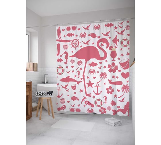 Штора (занавеска) для ванной JoyArty "Романтика моря" из сатена, 180х200 см с крючками, sc_5402 1