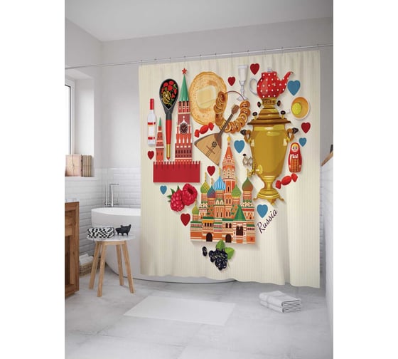 Штора (занавеска) для ванной JoyArty "Российская любовь" из сатена, 180х200 см sc_378833 1