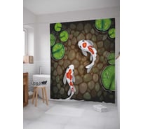 Штора (занавеска) для ванной JoyArty "Кои на дне прозрачной воды" из сатена, 180х200 см с крючками, sc_38750