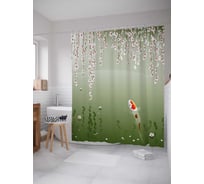 Штора (занавеска) для ванной JoyArty "Сакура над карпом" из сатена, 180х200 см с крючками, sc_38747