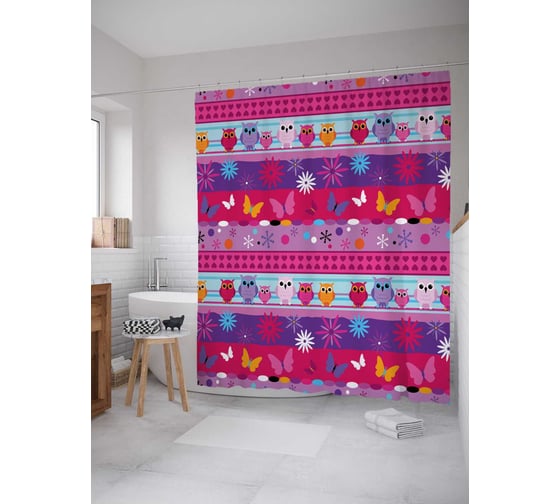 Штора (занавеска) для ванной JoyArty "Совы" из сатена, 180х200 см с крючками, sc_31166 1