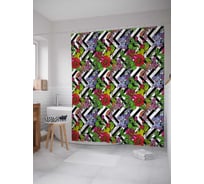 Штора (занавеска) для ванной JoyArty "Стрекозы в цветнике" из сатена, 180х200 см с крючками, sc_32374